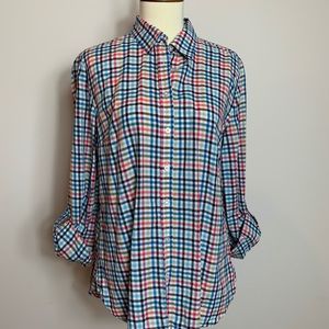 Talbots multicolor blue red plaid cotton button up